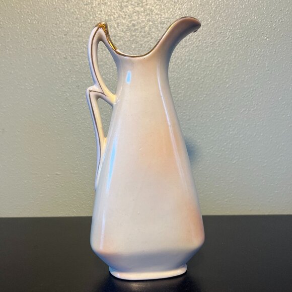 Vintage UCAGCO CHINA Hand Painted Japan Pitcher Vase Purple Flower ~ Gold Edging - Picture 6 of 14